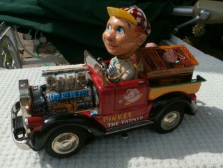 Vintage Tn Toy Nomura Showa Battery Op Tin Farm Truck W / Box Y 50 