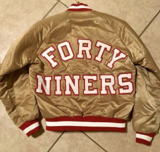 Vtg 80 - 90s Sf 49ers Satin Jacket Gold Big Logos Chalkline M Usa