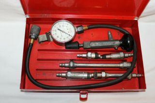 Snap - On Compression Gauge Tester Set Kit In Metal Box Vintage Made In Usa