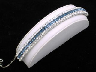 Vintage CINER Bracelet Invisibly Set Sapphire and Clear Rhinestones Pristine 2