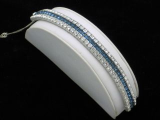 Vintage CINER Bracelet Invisibly Set Sapphire and Clear Rhinestones Pristine 3