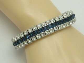 Vintage CINER Bracelet Invisibly Set Sapphire and Clear Rhinestones Pristine 4