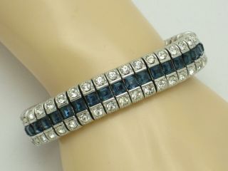 Vintage CINER Bracelet Invisibly Set Sapphire and Clear Rhinestones Pristine 5