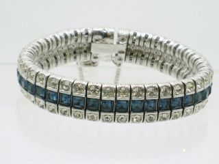 Vintage CINER Bracelet Invisibly Set Sapphire and Clear Rhinestones Pristine 8