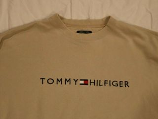 Vtg 90s - Tommy Hilfiger - Premium Logo Spell Out Beige Sweatshirt - Men 