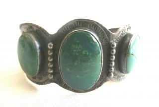 Southwest Native Green Turquoise Cuff Bracelet Vintage Silver 46.  1 Gms | 6.  5 "