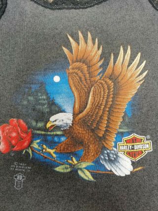 80 ' s Vintage Harley Davidson Women Lace Tank Top 3D Emblem USA eagle/rose AZ 7