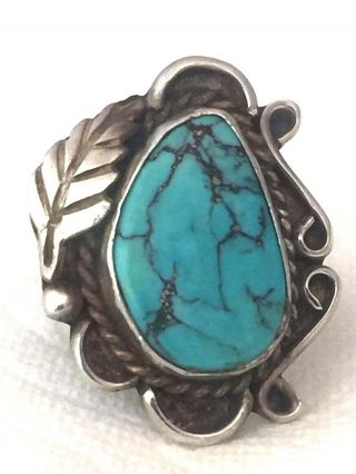 Vintage Sterling Silver Native American Navajo Turquoise Ring Signjp Size 8 12g