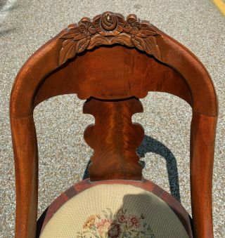 Vintage Victorian Carved & Burl Walnut Parlor Chair with Needlepoint 2
