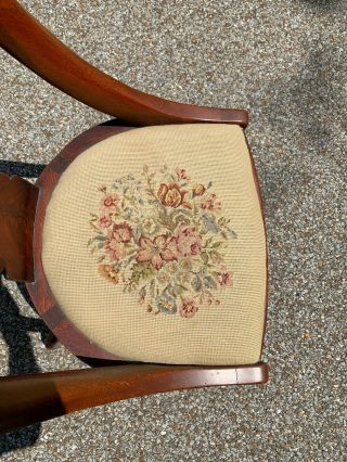 Vintage Victorian Carved & Burl Walnut Parlor Chair with Needlepoint 3