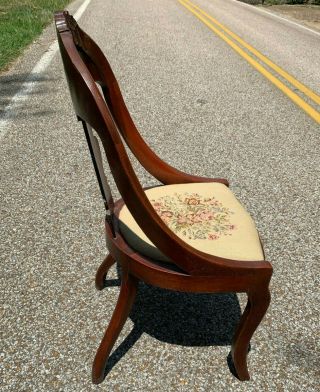 Vintage Victorian Carved & Burl Walnut Parlor Chair with Needlepoint 5