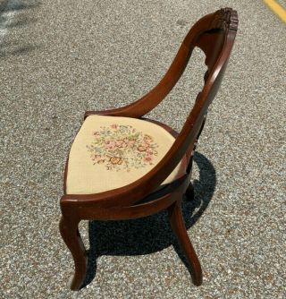 Vintage Victorian Carved & Burl Walnut Parlor Chair with Needlepoint 6