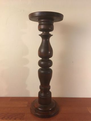 Vintage Wood Plant Stand / Pedestal Pine W/ Dark Finish