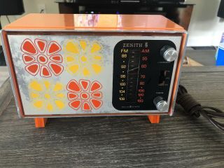 Vintage 1967 Zenith Orange “summer Of Love - Flower Power” Fm/am Table Radio E412v