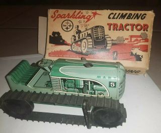 1950s Marx Tin - Litho Wind - Up Toy Sparking Climbing Tractor Usa Vintage
