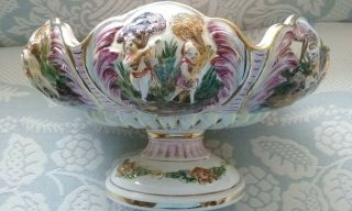 Vintage Capodimonte Italy Large Pedestal Centerpiece Bowl