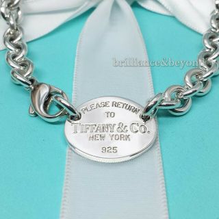 Return To Tiffany & Co.  Oval Tag Chain Necklace Choker 925 Sterling Silver Rare