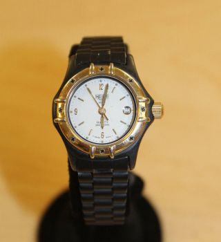 Vintage Heuer 2000 18k Gold Plated - Black Bracelet Ladies Wristwatch Pre - Owned