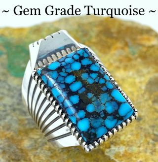 Epic Vintage Navajo Sterling Silver Indian Mountain Turquoise Mens Ring Sz 11.  5