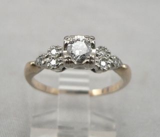 Vintage 14k Gold.  25tcw Diamond Engagement Wedding Ring Solitaire Accents 2.  1g