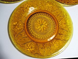 Tiara Sandwich 4 Dinner Plates 10 3/8 In Amber Vintage Pressed Glass E4