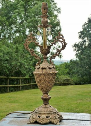 Tall Gilt & Crystal Table Lamp Vintage French Rococo Baroque Rewired