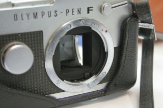 Vintage Olympus PEN F 35mm SLR Film Camera,  100mm Zoom Lens,  Flash,  Case 4