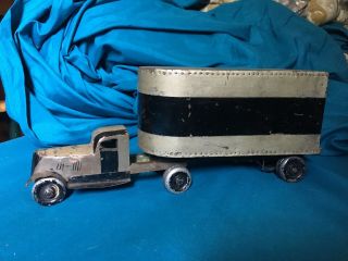 Vintage Home Made Model Truck And Trailer Folk Art - Prewar - Tin And Wood