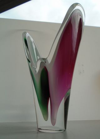 Vintage Scandinavian 60s Flygsfors Coquille Glass Vase Signed Paul Kedelv