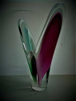 Vintage Scandinavian 60s Flygsfors Coquille Glass Vase signed Paul Kedelv 2
