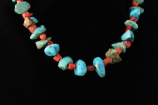Vintage Native American Indian Chunky Turquoise Nugget Red Coral Necklace NR SMS 2