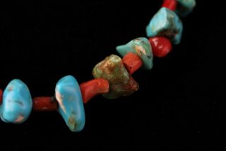 Vintage Native American Indian Chunky Turquoise Nugget Red Coral Necklace NR SMS 3