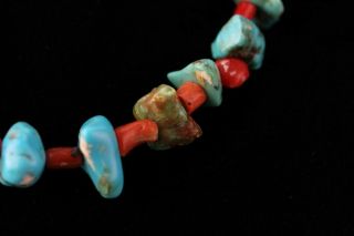 Vintage Native American Indian Chunky Turquoise Nugget Red Coral Necklace NR SMS 4