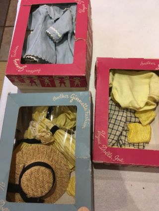 Vintage 8 " Vogue Ginny Or Ginnette Doll 3 Outfits Accessories In Boxes 1950s