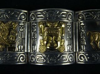 Fine Vintage Womens Peruvian Sterling Silver & 18K gold Bracelet & Earrings 2