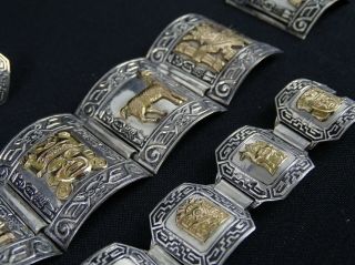 Fine Vintage Womens Peruvian Sterling Silver & 18K gold Bracelet & Earrings 4