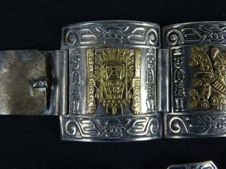 Fine Vintage Womens Peruvian Sterling Silver & 18K gold Bracelet & Earrings 5