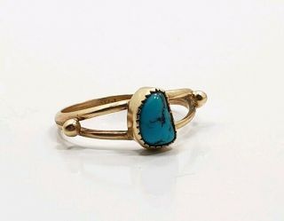 Vintage Unique 14k Yellow Gold Turquoise Ring Size 6.  25