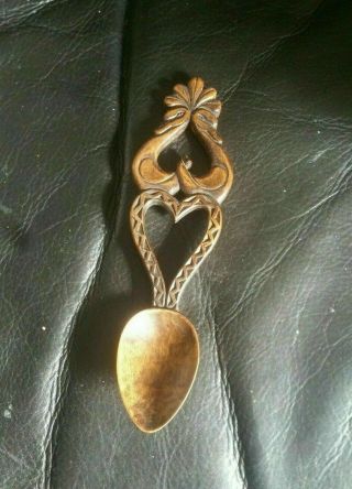 Antique Vintage Welsh Lovespoon Love Spoon Carved Swans Hearts