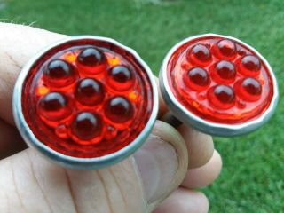 Vintage 2 Red Glass Reflector Jewels Harley Indian Knucklehead Panhead Cataphote