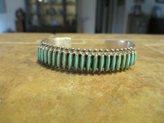 Splendid Older Vintage Zuni Sterling Silver Needle Point Turquoise Row Bracelet