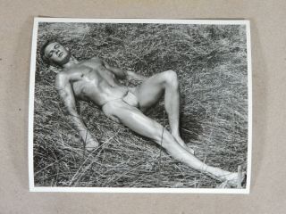 Vintage Male Nude,  Posing Strap Era,  Reclining Pose Outdoors,  4x5 Gay Interest