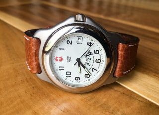 Rare Vintage Swiss Army Officers Dual Time Zone Watch Mens Near