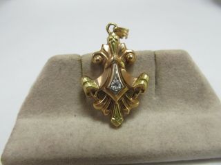 Vintage 14k Solid Rose Gold Pendant With Natural Diamond