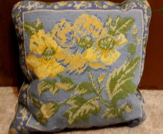 Vintage Aubusson Wool Needlepoint Decorative Floral Tapestry Pillow