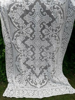 Vintage Lace Curtain Filet Knotted Linen Large Stunning Shabby Chic Ivory 58x88 "