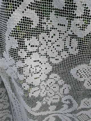VINTAGE LACE CURTAIN FILET KNOTTED LINEN LARGE STUNNING SHABBY CHIC IVORY 58X88 
