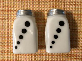 Vintage McKee Roman Arch Black Dot Milk Glass Salt & Pepper Shakers L@@K 3