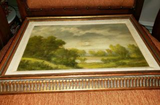 Kendg Antique vintage small oil painting on wood framed 1945 signed Kerdg 11 x 8 3