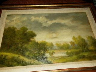 Kendg Antique vintage small oil painting on wood framed 1945 signed Kerdg 11 x 8 4